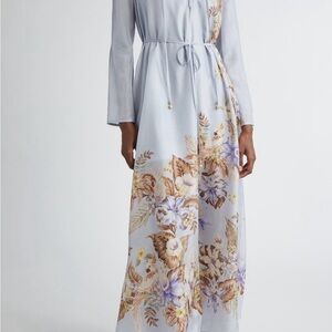 Zimmermann Light Blue Floral Long Sleeve Dress silk